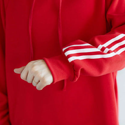 Red Spring Dress Cotton Oversize Holiday Dresses Warm Thick Hooded