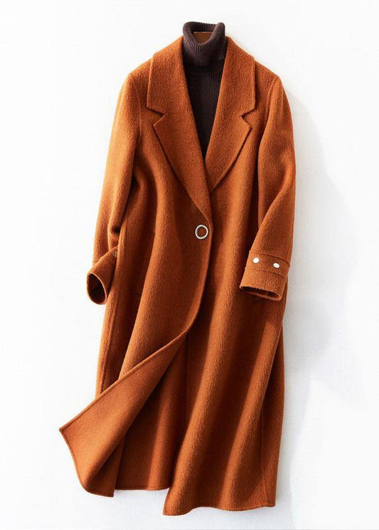 Medium Length Jackets Coat Brown Lapel Collar Woolen Coats