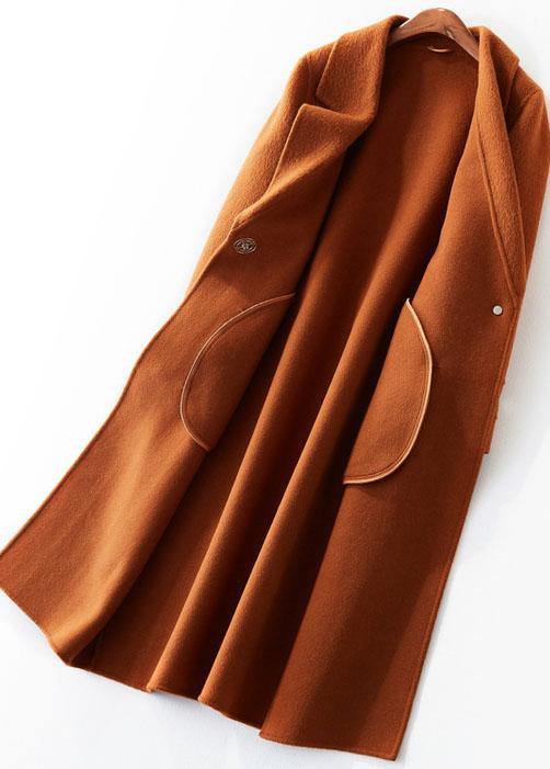 Medium Length Jackets Coat Brown Lapel Collar Woolen Coats