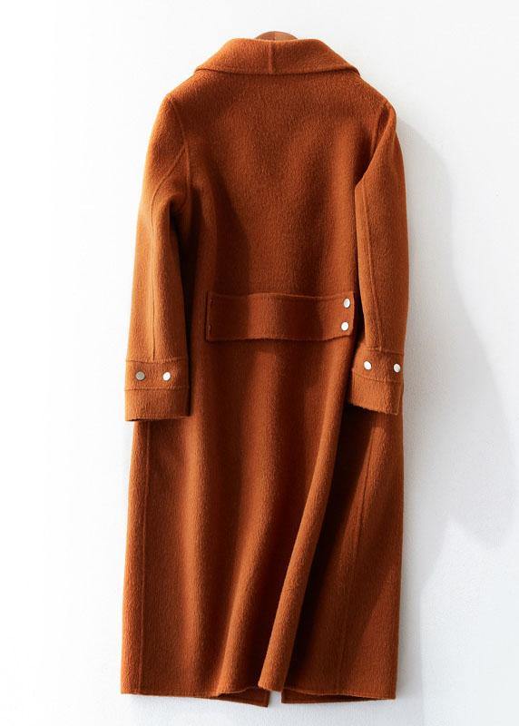 Medium Length Jackets Coat Brown Lapel Collar Woolen Coats
