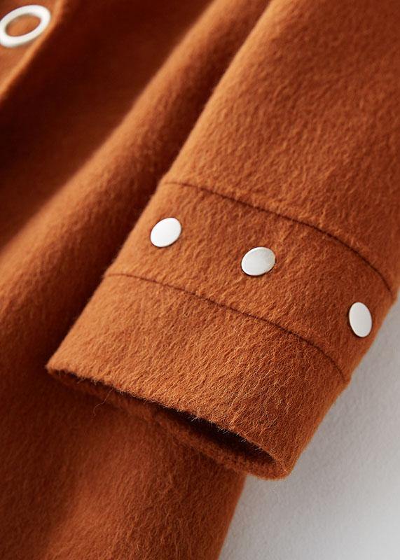 Medium Length Jackets Coat Brown Lapel Collar Woolen Coats