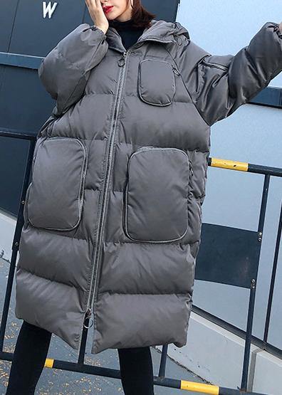 Winter Jacket Overcoat Gray Hooded Zippered Parka