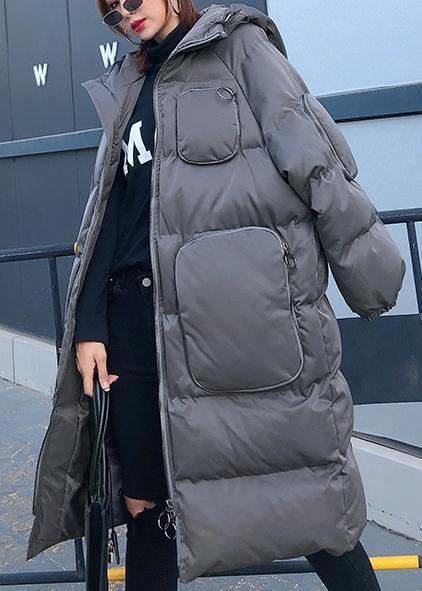 Winter Jacket Overcoat Gray Hooded Zippered Parka