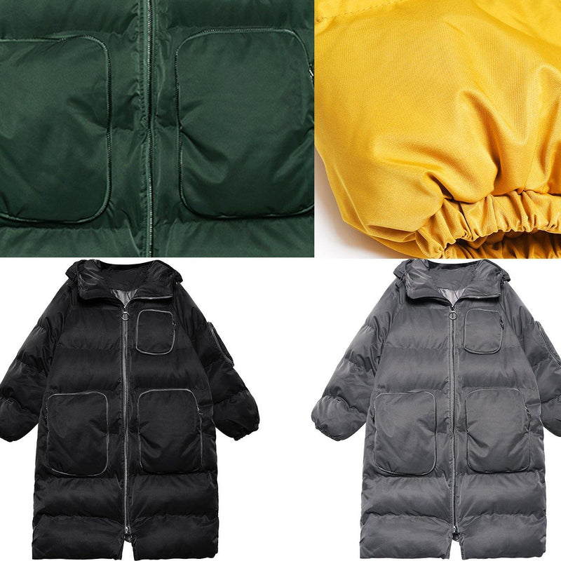 Winter Jacket Overcoat Gray Hooded Zippered Parka