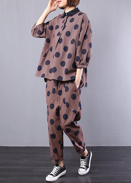Two Pieces Red Dotted Loose Tops With Wild Pants
