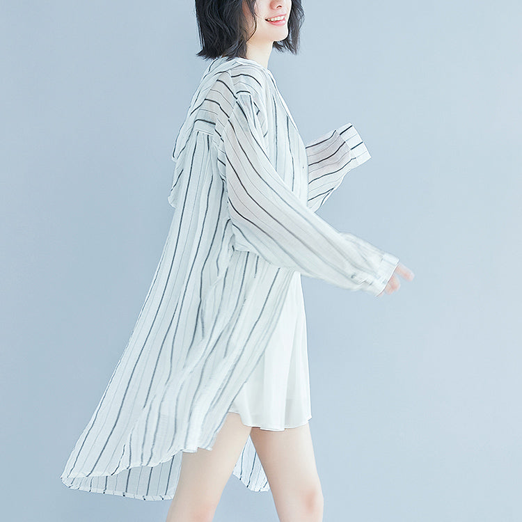 White Pure Cotton Dress Dress Long Sleeve Hooded Striped Clothing Dress