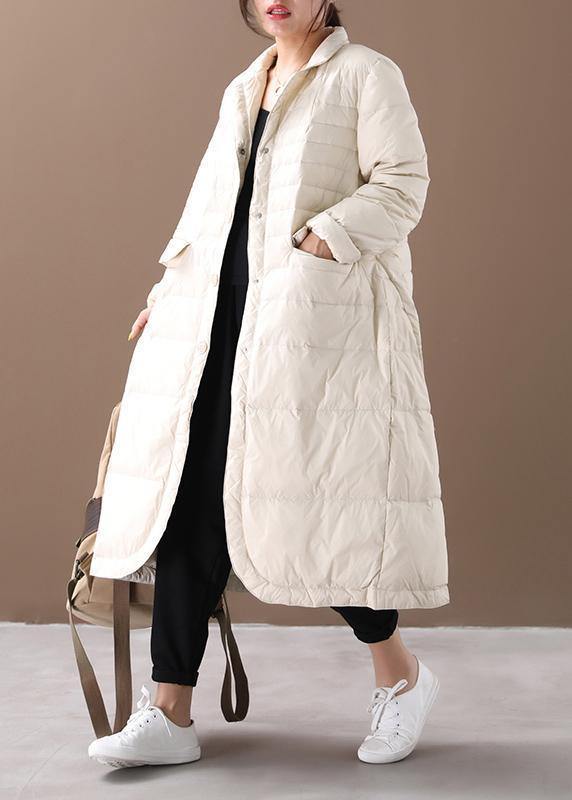 White Warm Winter Coat Winter Notched Pockets Outwear