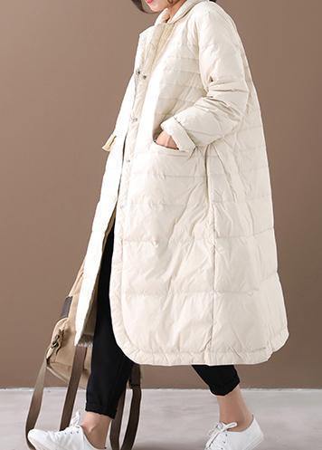 White Warm Winter Coat Winter Notched Pockets Outwear