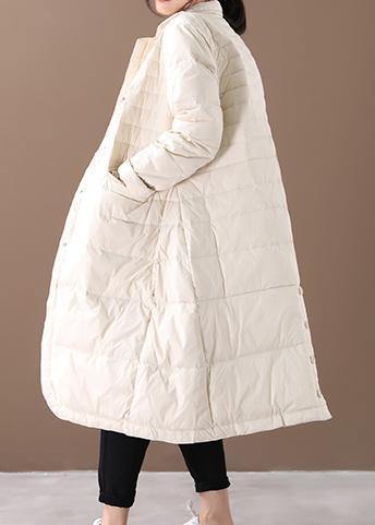 White Warm Winter Coat Winter Notched Pockets Outwear