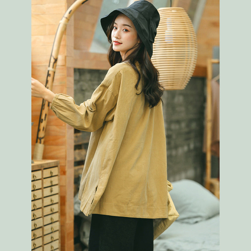 Yellow Shirt Clothing Stand Collar Baggy T Shirts Side Open Clothing Tops